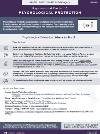 Mental Health Job Aid for Managers: Psychosocial Factor 12 &ndash; Psychological Protection