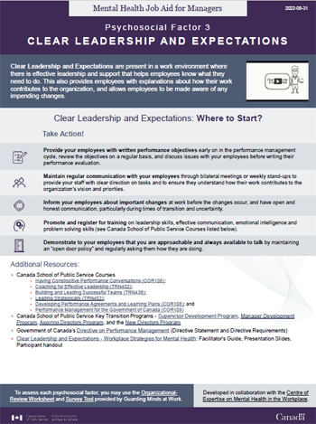 Mental Health Job Aid for Managers: Psychosocial Factor 3 &ndash; Clear Leadership and Expectations