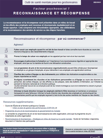 Facteur psychosocial 7 - Reconnaissance et récompense