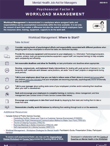Mental Health Job Aid for Managers: Psychosocial Factor 9 &ndash; Workload Management